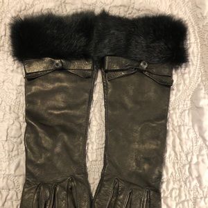 Authentic Coach Leather Gloves with real fur cuffs